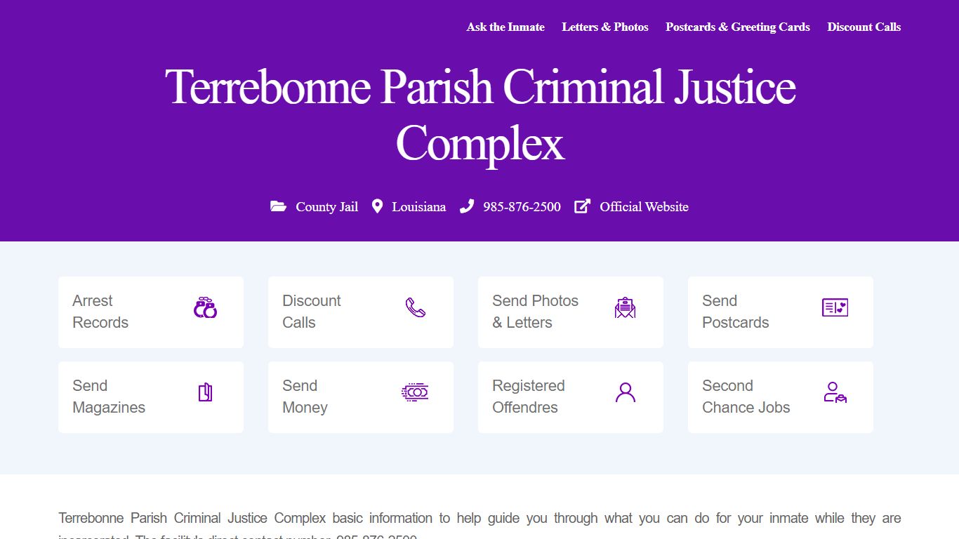 Terrebonne Parish Criminal Justice Complex - InmateAid